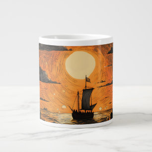 Schip varen in de nacht extra grote beker