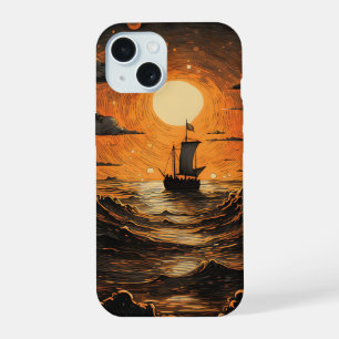 Schip varen in de nacht iPhone 15 hoesje