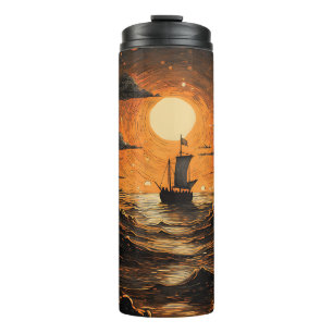Schip varen in de nacht thermosbeker
