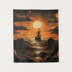Schip varen in de nacht wandkleed