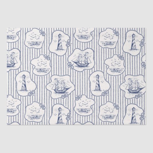 Schip voor marinethema Blauwe vuurtoren Tissuepapier (Voorkant)