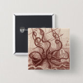 schip vs. octopus vierkante button 5,1 cm (Voorkant /achterkant)