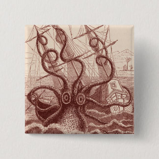 schip vs. octopus vierkante button 5,1 cm