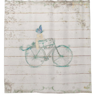 Schip White Wooden Wood Victoriaans Bicycle Art Douchegordijn