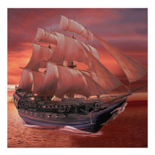 SCHIP ZEILT BIJ ZONSONDERGANG PERFECT POSTER