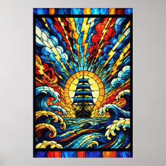 Schip Zeilt Door Storm Poster