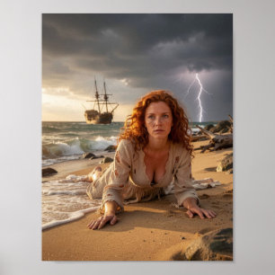 Schipbreuk door de Donder op de Kust Poster