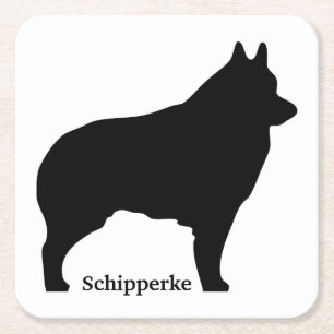Schipperke dog silhouette vierkante kartonnen onderzetter