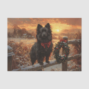 Schipperke Hond Rustieke Winter Decoupage Tissuepapier