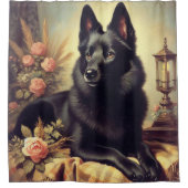 Schipperke Hondenschilderij Douchegordijn (Voorkant)