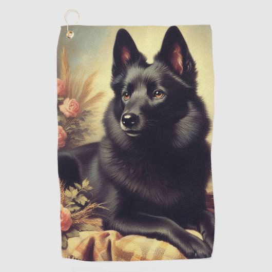  Schipperke Hondenschilderij Golfhanddoek (Voorkant)
