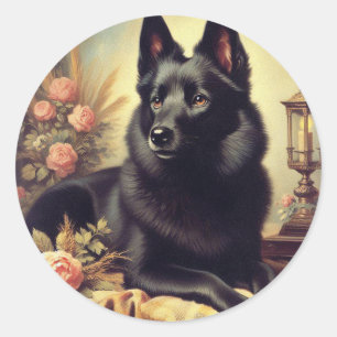 Schipperke Hondenschilderij Ronde Sticker