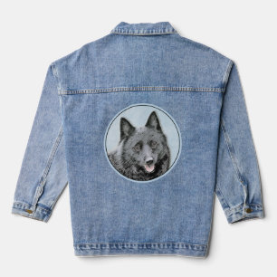 Schipperke Painting - Cute Original Dog Art Denim Jacket