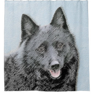 Schipperke Painting - Cute Original Dog Art Douchegordijn