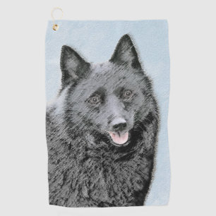 Schipperke Painting - Cute Original Dog Art Golfhanddoek