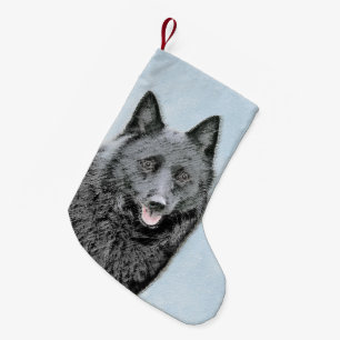 Schipperke Painting - Cute Original Dog Art Kleine Kerstsok