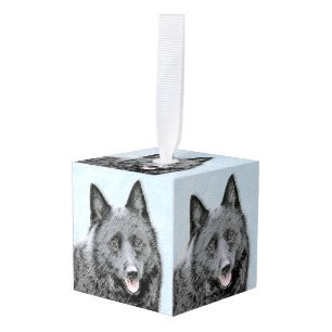 Schipperke Painting - Cute Original Dog Art Kubus Ornament