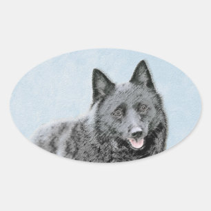 Schipperke Painting - Cute Original Dog Art Ovale Sticker