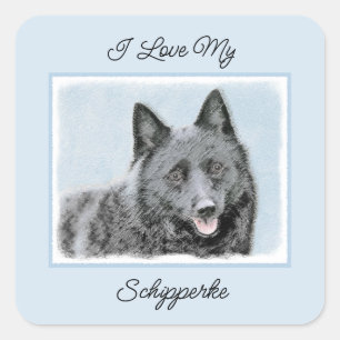 Schipperke Painting - Cute Original Dog Art Square Vierkante Sticker