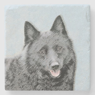 Schipperke Painting - Cute Original Dog Art Stenen Onderzetter