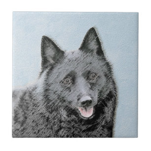 Schipperke Painting - Cute Original Dog Art Tegeltje