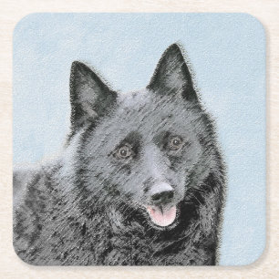 Schipperke Painting - Cute Original Dog Art Vierkante Kartonnen Onderzetter