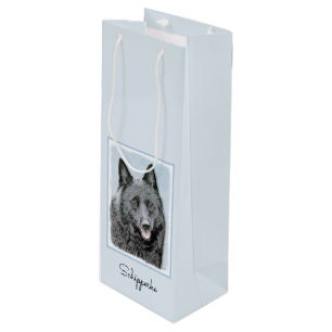 Schipperke Painting - Cute Original Dog Art Wijn Cadeautas