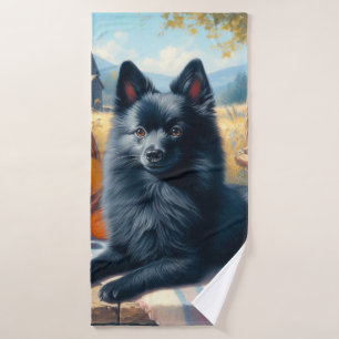 Schipperke Puppy Schilderij Badhanddoek