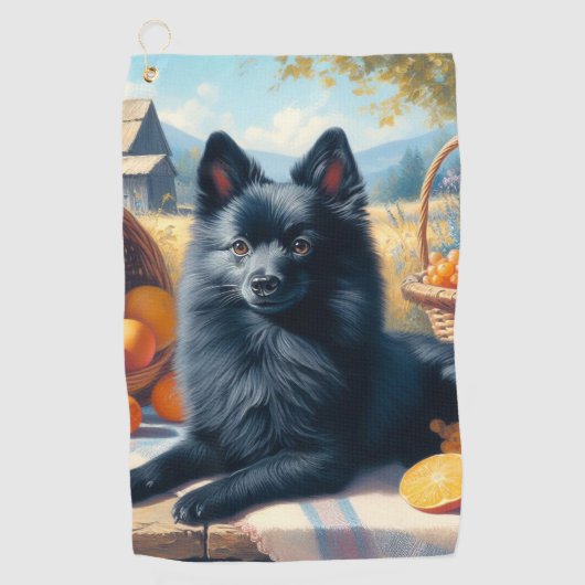 Schipperke Puppy Schilderij Golfhanddoek (Voorkant)