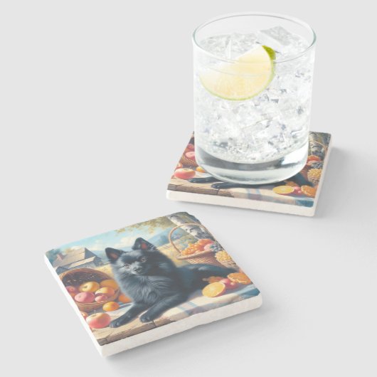 Schipperke Puppy Schilderij Stenen Onderzetter (Zijkant)