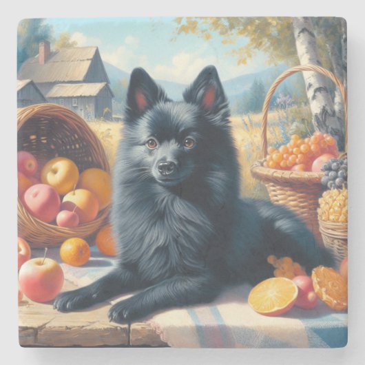 Schipperke Puppy Schilderij Stenen Onderzetter (Voorkant)