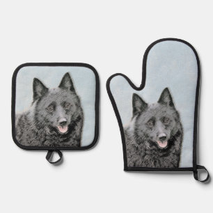 Schipperke Schilderen Zwart Schattige Originele Ho Ovenwant & Pannenlap Set
