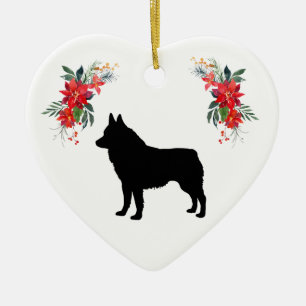 Schipperke Silhouette met de naam Poinsettia Keramisch Ornament