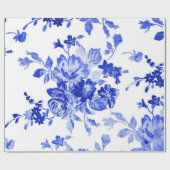 Schitterend blauw bloempatroon cadeaupapier (Vlak)