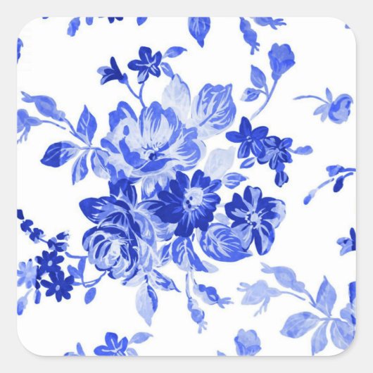 Schitterend blauw bloempatroon vierkante sticker (Voorkant)