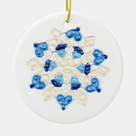 Schitterend blauw en wit Snowflake design Keramisch Ornament (Voorkant)