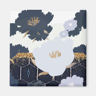 Schitterend blauw van de Zeemacht en gouden Floral Magneet