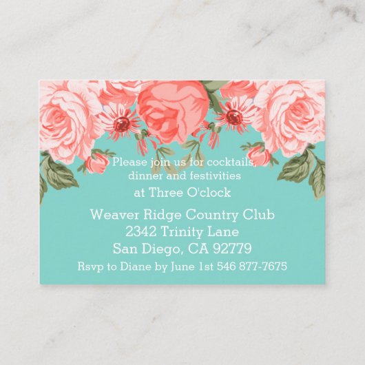 Schitterend Blauwgroen en koraal ontwerp - Ontvang Informatiekaartje (Achterkant)