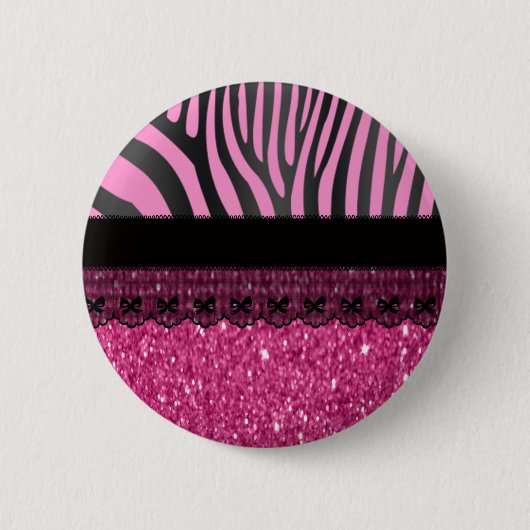 Schitterend elegant girale zebra glitter-effect ronde button 5,7 cm (Voorkant)