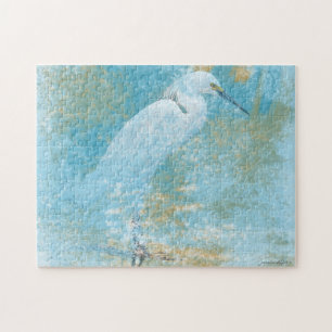 Schitterend gebilderd Snowy Egret Coastal Bird Legpuzzel