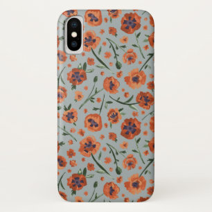 Schitterend handschilderd Oranje bladerbloempatroo iPhone X Hoesje