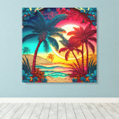 Schitterend kleurrijk strandstrand canvas afdruk (Insitu (Houten vloer))