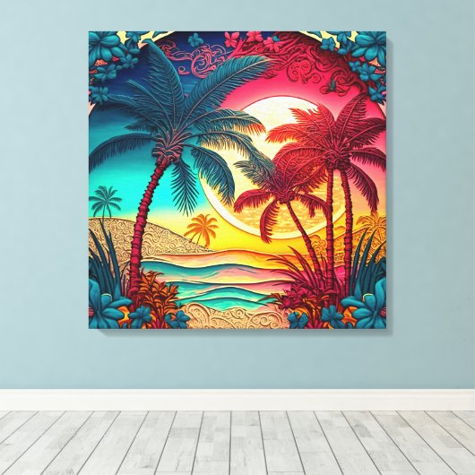 Schitterend kleurrijk strandstrand canvas afdruk (Insitu (Houten vloer))