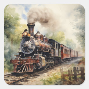 Schitterend landschap met een Victoriaanse trein Vierkante Sticker