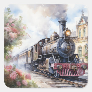 Schitterend landschap met een Victoriainse trein Vierkante Sticker