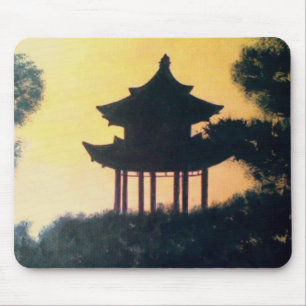 Schitterend landschap van Pagoda Silhouette Art Muismat
