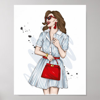 Schitterend meisje in stijlvolle kleren met mode a poster