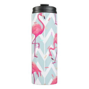 Schitterend naadloos tropisch patroon met roze fla thermosbeker