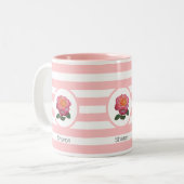Schitterend Roos op roze en witte streep Tweekleurige Koffiemok (Voorkant links)