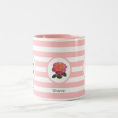 Schitterend Roos op roze en witte streep Tweekleurige Koffiemok (Center)